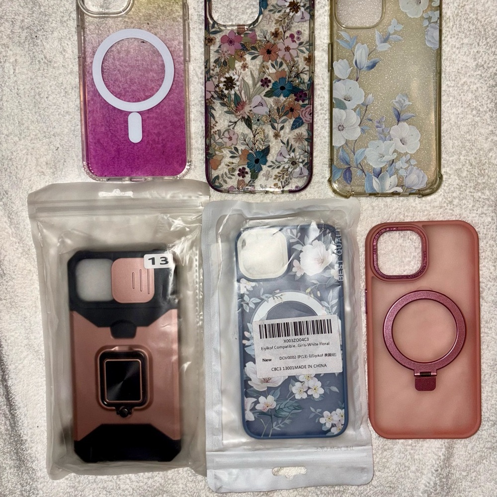 Floral and Solid Color Phone Cases Set